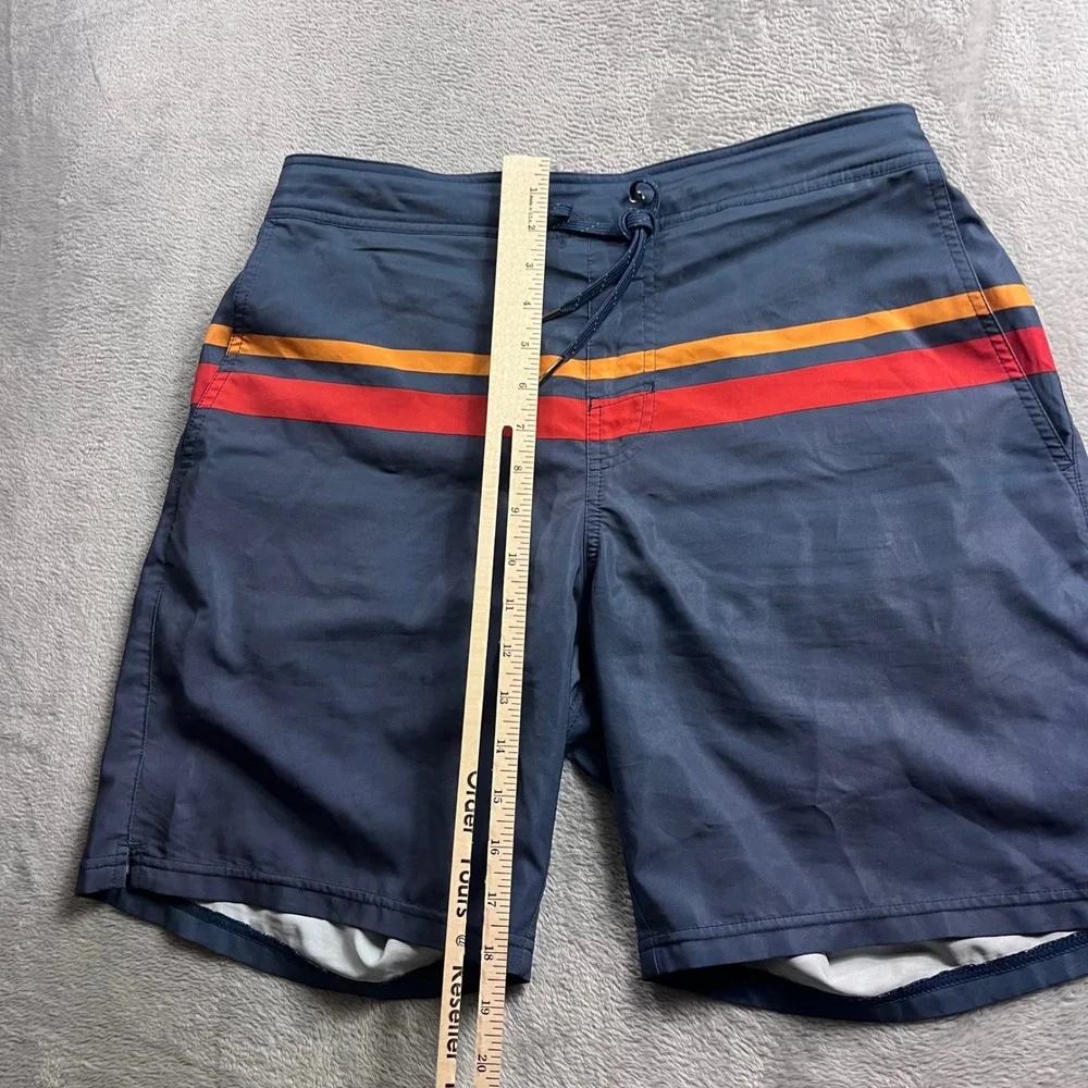 Fair Harbor Mens Navy Blue Striped Board Shorts Swim Trunks Size L Retro Stretch